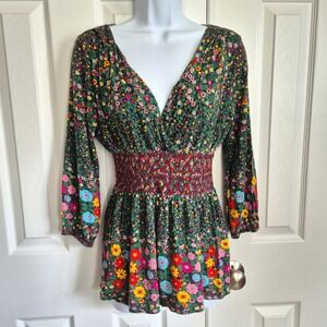 Ric Rac top boho floral wrap green multicolor women's medium